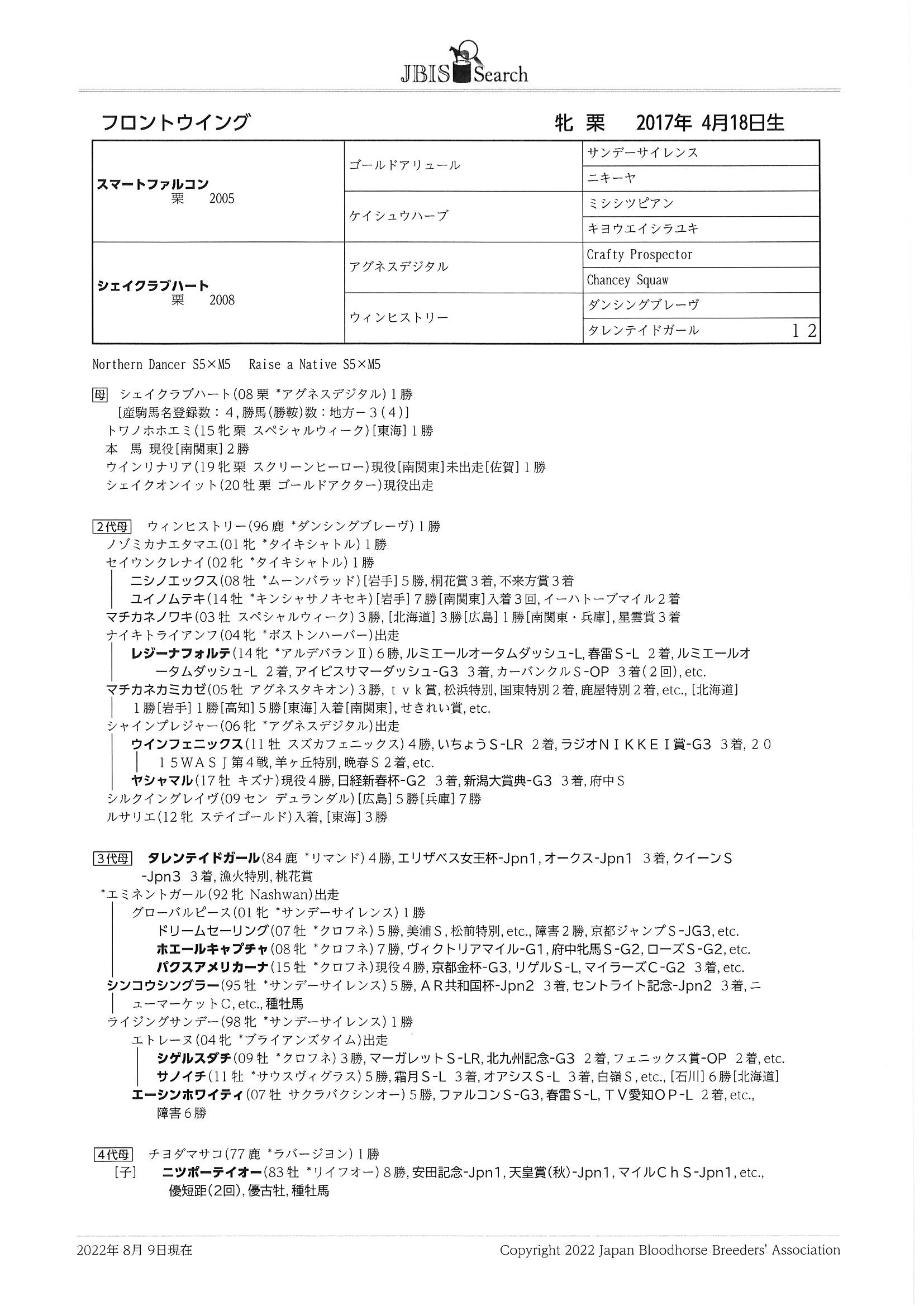 フロントウイング Front Wing 牝 ５歳 ※地方競馬 在籍 | サラブレッド