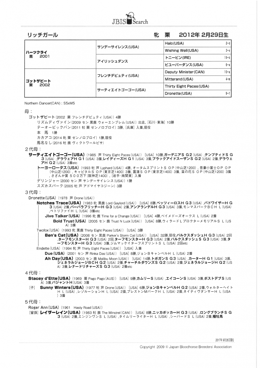 リッチガール Rich Girl 牝 ５歳 ※繁殖牝馬 | サラブレッドオークション