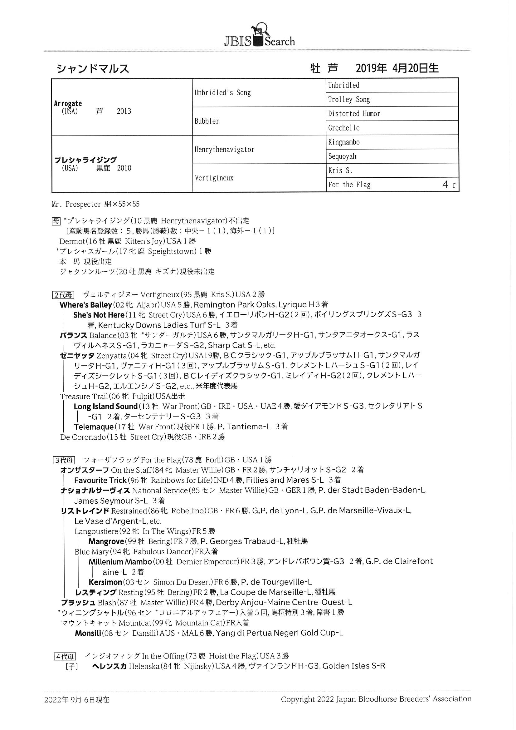 シャンドマルス Champ de Mars 牡 ３歳 ※中央競馬 登録抹消