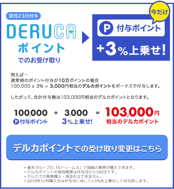 DERUCAポイントでのお受け取りは+3%上乗せ