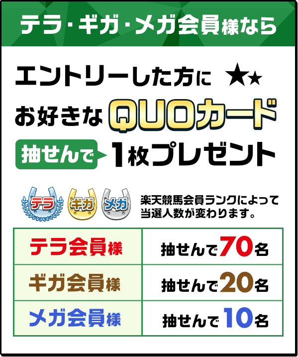 テラ・ギカ・メガ会員様ならエントリーした方全員に抽せんでお好きなQUOカード1枚プレゼント