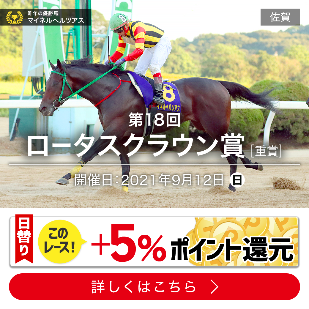 重賞 9 12 ロータスクラウン賞 佐賀9r 発走18 15 Uma ウマプラ 楽天競馬の競馬情報サイト