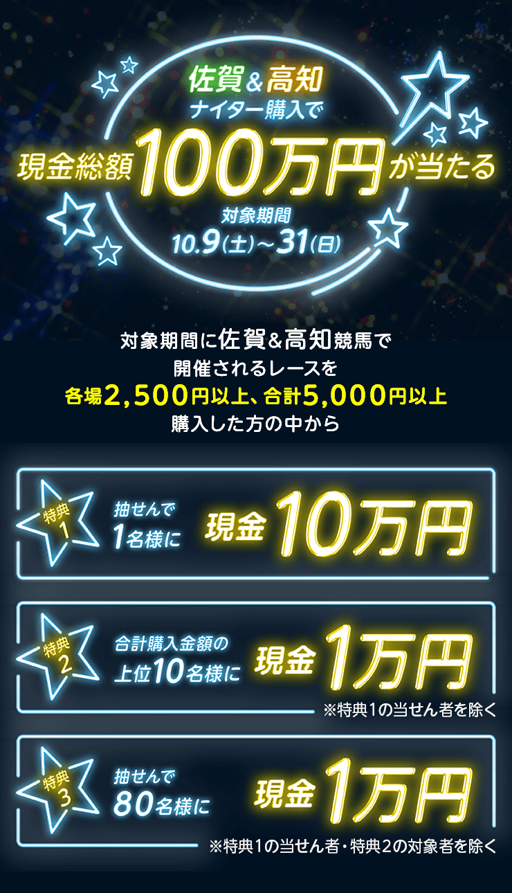 佐賀競馬購入で現金総額100万円が当たる！（2021年10月）