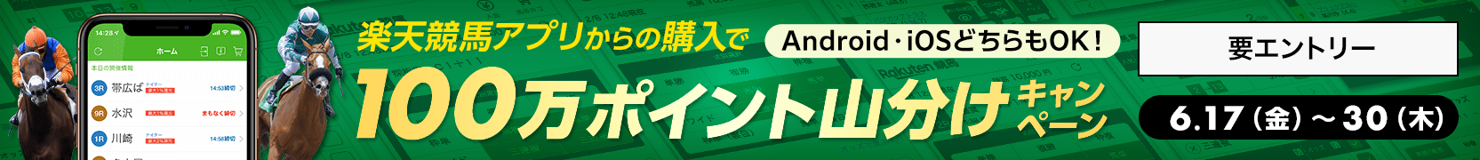 楽天競馬アプリから馬券購入で100万ポイント山分け（2022年6月）