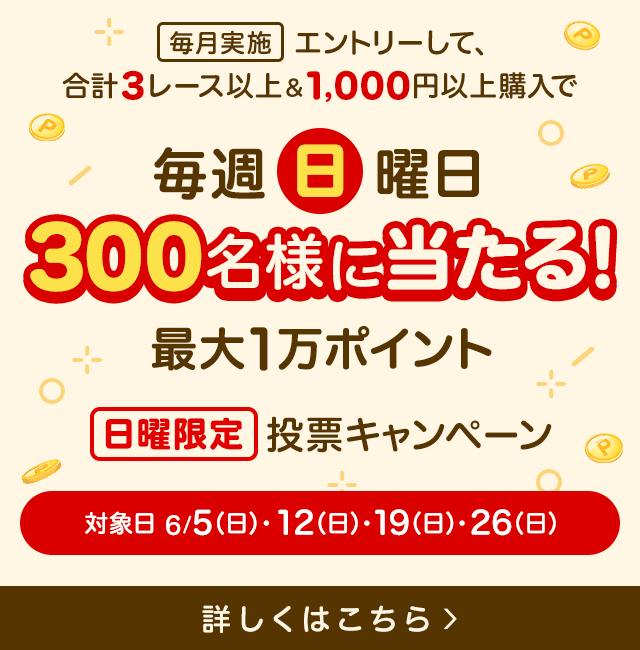 毎週300名様に！日曜限定投票キャンペーン！