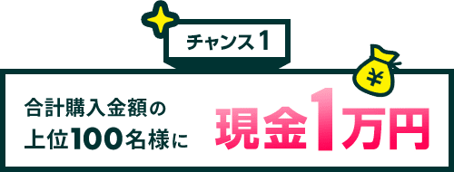 チャンス1 合計購入金額の上位100名様に現金1万円