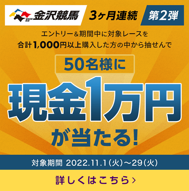 金沢競馬＜3か月連続＞50名様に現金1万円が当たる！（第2弾）