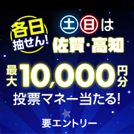 ＜土日の夜は楽天競馬で佐賀・高知＞投票マネー最大1万円分が3,780名に当たる！（12月）