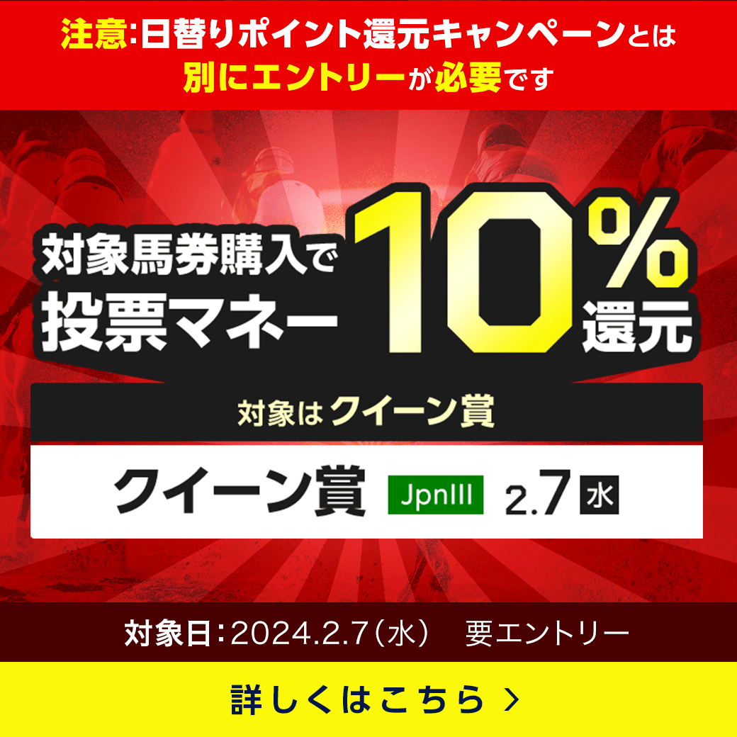 【クイーン賞】投票マネーで10％還元キャンペーン！