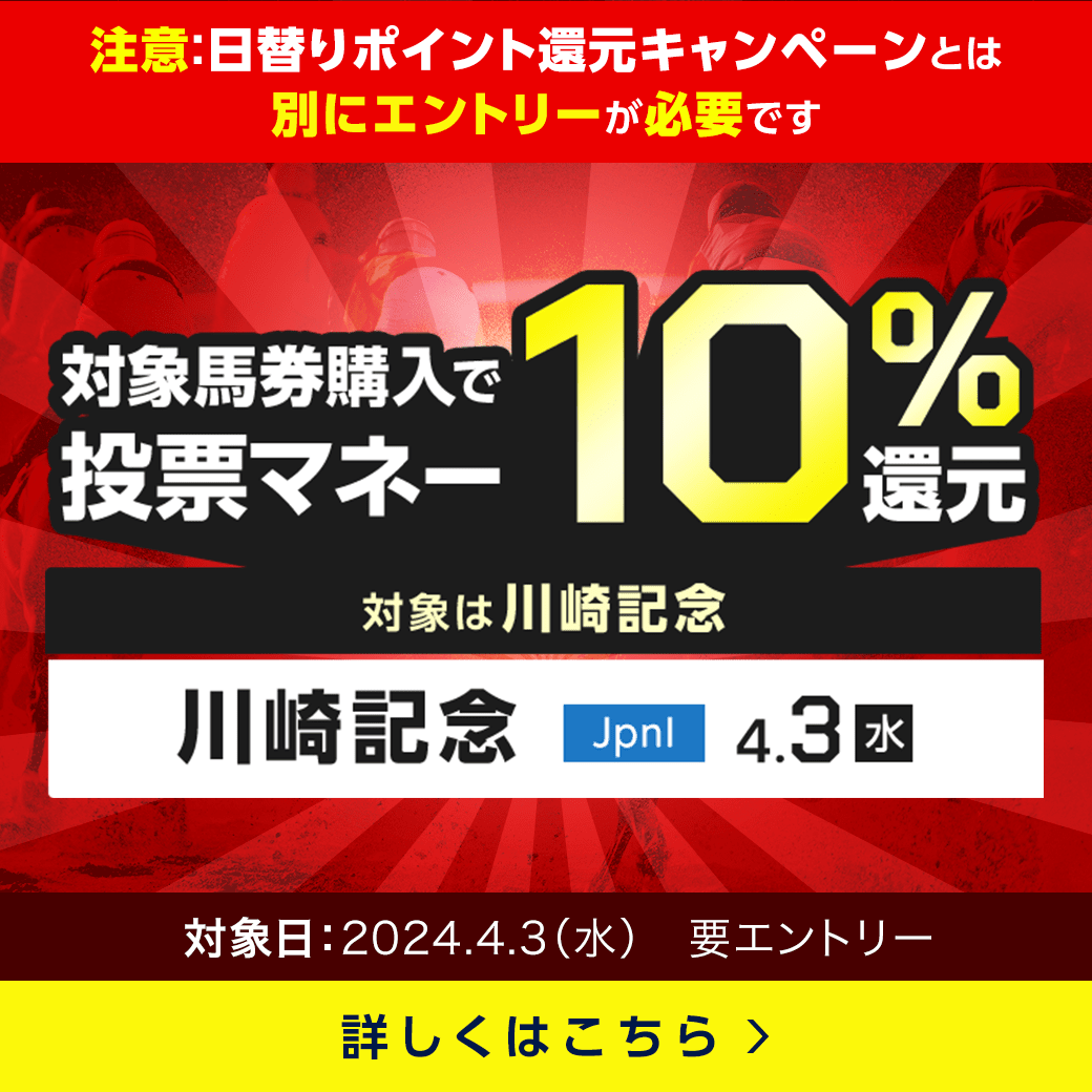 【川崎記念】投票マネーで10％還元キャンペーン！