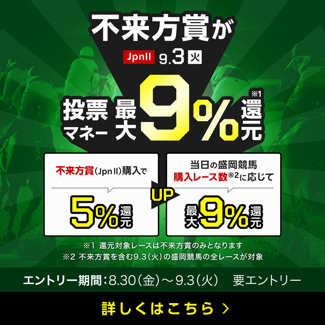 【不来方賞】が最大9％還元！