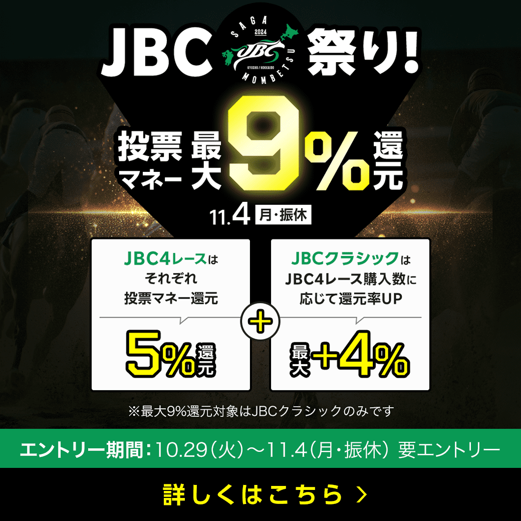 【JBC祭り】購入レース数に応じて最大9％還元！