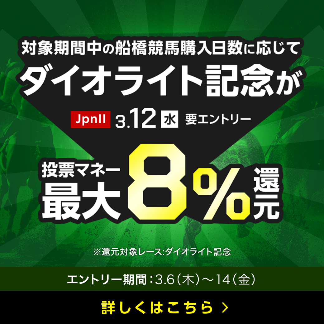 【ダイオライト記念】が最大8％還元！