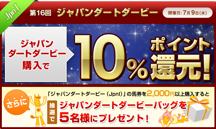 JpnI 第16回ジャパンダートダービー　馬券購入で10％ポイント還元！